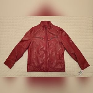 New Men's Red perforated faux leather Michael Kors Moto Style Jacket, size L
